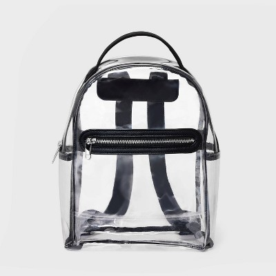 Black Flap PVC Clear Backpacks Cute Transparent Bags with Inner Pouch