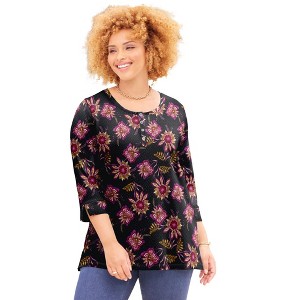 Catherines Women's Plus Size Liz&Me Knit Henley Top - 1 of 4