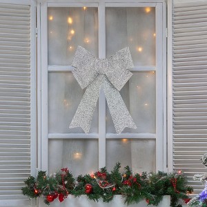 Northlight Tinsel 4-Loop Bow Christmas Decoration - 16" - Silver - 1 of 3