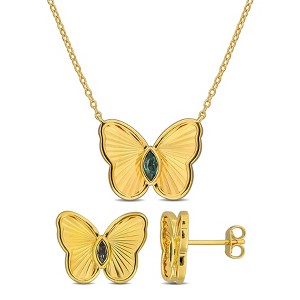 EVERLY JEWELRY | Yellow Plated Sterling Silver 2/5ct TGW Created Alexandrite Butterfly Earrings and Necklace Set  - 17 in - 1 of 4