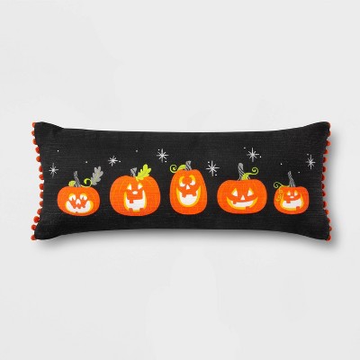 Pumpkin Lumbar Throw Pillow with Pom-Poms Black/Orange - Hyde & EEK! Boutique™