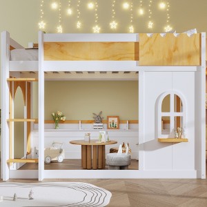 GDFStudio Rex Space-Saving Bunk Bed with Storage Shelves and Playful Window - 1 of 4