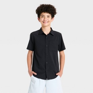 black dress shirt boys Black n Bianco Boys' Signature Black Button Down Sateen Dress Shirt
