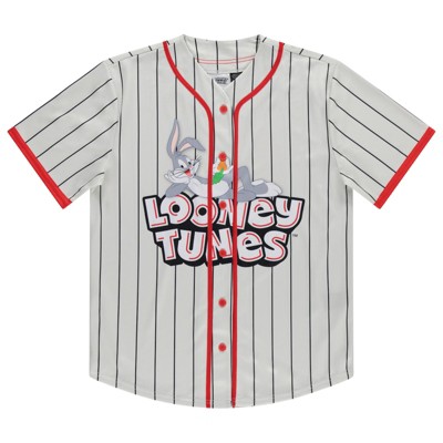 Looney Tunes Mens Baseball Jersey - Lola Bunny, Tweety, Bugs and Taz Mesh Button Down Baseball Jersey