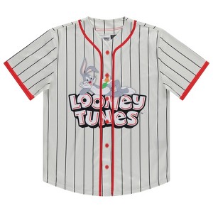 Looney Tunes Mens Baseball Jersey - Lola Bunny, Tweety, Bugs and Taz Mesh Button Down Baseball Jersey - 1 of 4