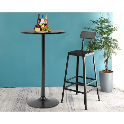 Black Round Wood and Metal Counter Height Bar Table