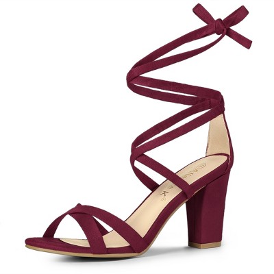 Allegra K Women's Open Toe Lace Up Strap High Block Heel Ankle Sandals