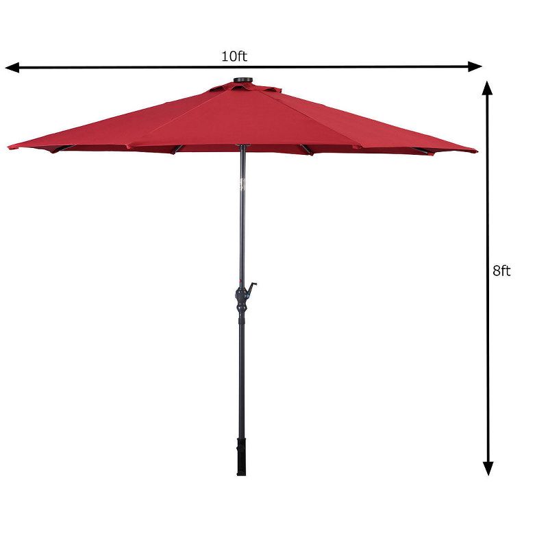 Costway 10ft Patio Solar Umbrella LED Patio Market Steel Tilt W/ Crank (Burgundy), 5 of 11