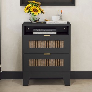 PAGED Night Stand Rustic Bedside Table Wooden Nightstand with 2 Storage Drawers and Open Shelf for Bedroom - 1 of 4