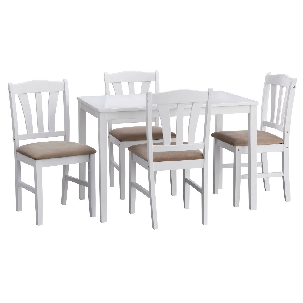 Buylateral 5pc Metropolitan Dining Set White: Rubberwood Frame, Padded Microfiber Seats, Non-Extension Table