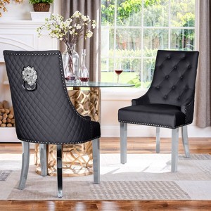 IULULU Dining Chairs Set of 2 with Stainless Steel Legs and Lion Head Handles - 1 of 4