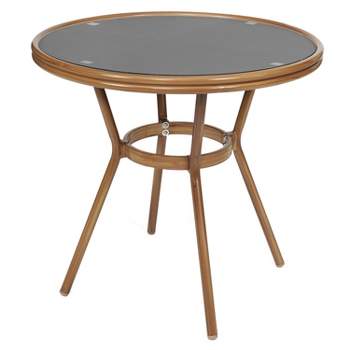 Flash Furniture Marseille Indoor/Outdoor Commercial French Bistro 31.5" Table, Textilene, Glass Top, Bamboo Print Aluminum Frame