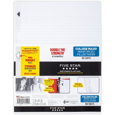 Five Star 100ct College Ruled Reinforced Filler Paper