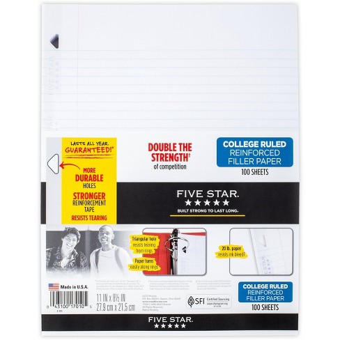 Five Star 100ct College Ruled Reinforced Filler Paper Target