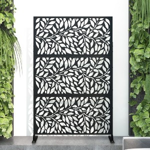 PexFix 72 in. x 47 in. Outdoor Metal Privacy Screen Garden Fence in Leaf Pattern in Black - 1 of 3