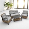 4-Piece Patio Sectional Low Dining Sofa Set with Steel Table, Blue Cushions, and Detachable Covers ââ‚?Comfortable Outdoor Conversation Set - 2 of 4