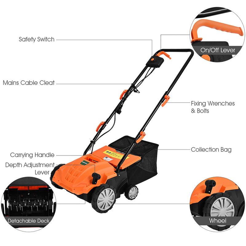 IronMax  12Amp Corded Scarifier 13" Electric Lawn Dethatcher, 5 of 11