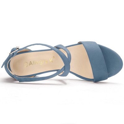 Allegra K Women's Crisscross Ankle Strap Block Heel Sandals Haze Blue