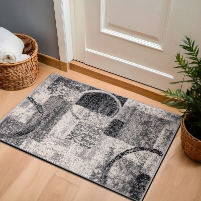 Cream and Gray Abstract Circle Design Area Rug 2' x 3'