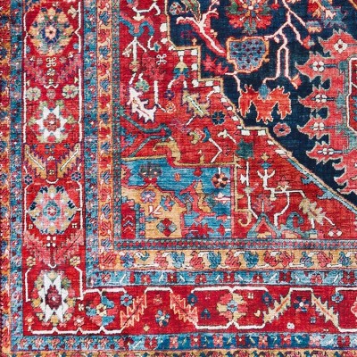 Linden Bright Red and Blue Hand-knotted Synthetic Fur Rug