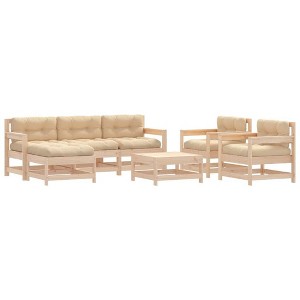 vidaXL Patio Lounge Set with Cushions Outdoor Furniture Set 7 Piece Solid Wood - Natural Pine - 1 of 4