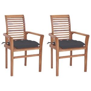 vidaXL Dining Chairs 2 pcs with Anthracite Cushions Solid Teak Wood - 1 of 4
