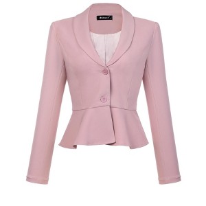 INSPIRE CHIC Women's Vintage Shawl Collar Long Sleeve Ruffle Hem Work Short Blazer - 1 of 4