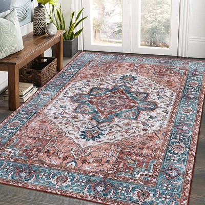 Vintage Persian Washable Rugs for Living Room Bedroom Boho Floral Medallion Area Rug