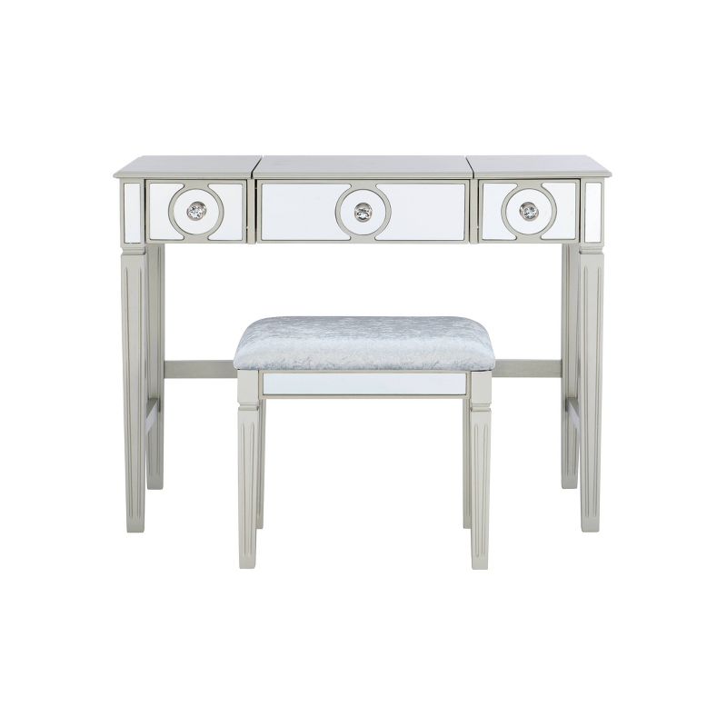 Madison Glam Flip-up Mirror 2 Drawer Vanity and Light Gray Upholstered Stool Mirror and Silver - Linon, 5 of 21