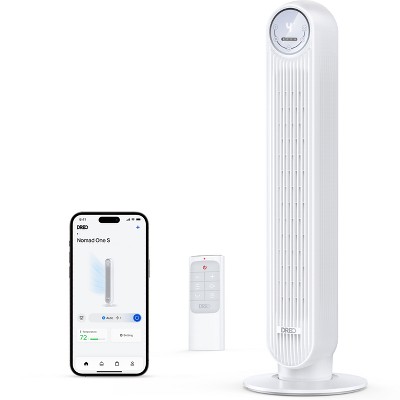 Dreo Nomad Oscillating Smart Tower Fan White: Electric Standing Floor Fan for Bedroom, Smartphone Controlled, 4 Speeds