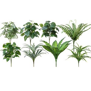 Aoibox Artificial Greenery Plants Fake Plastic Leaves with Stems UV Resistant Large Bunches for Outdoor Patio Garden Front Porch Yard Decor (Green) - 1 of 4