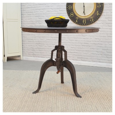 Riveted Reclaimed Wood 36" Round Industrial Crank Counter Table