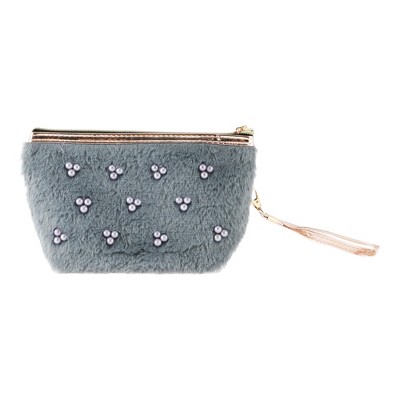 Unique Bargains Women Portable Faux Pearls Makeup Bag Gray 1 Pc