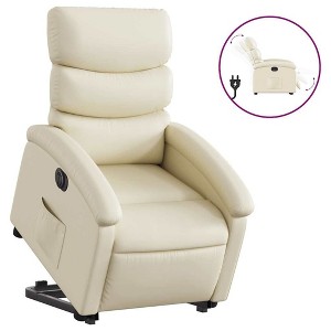 vidaXL Electric Recliner/Lift Chair in Cream Faux Leather - Motorized Armchair with Power Lift/Recline, Side Pocket, Stable Frame for Elderly - 1 of 4
