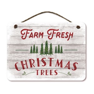 Courtside Market Farm Fresh Christmas Trees 16x12 Hanging Artboard with Twine - 1 of 3