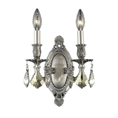 Elegant Lighting Rosalia 2 light Pewter Wall Sconce Golden Teak (Smoky) Royal Cut Crystal