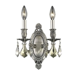 Elegant Lighting Rosalia 2 light Pewter Wall Sconce Golden Teak (Smoky) Royal Cut Crystal - 1 of 2