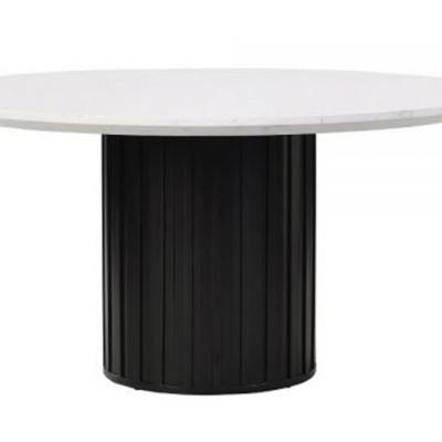 54" Round White Marble Top Black Pedestal Dining Table
