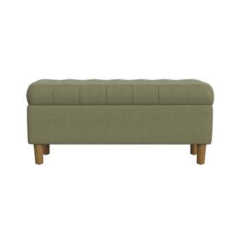 Button Tufted Storage Bench with Cone Wood Legs - HomePop