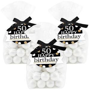 Big Dot of Happiness Adult 50th Birthday - Gold - Birthday Party Clear Goodie Favor Bags - Treat Bags With Tags - Set of 12 - 1 of 4