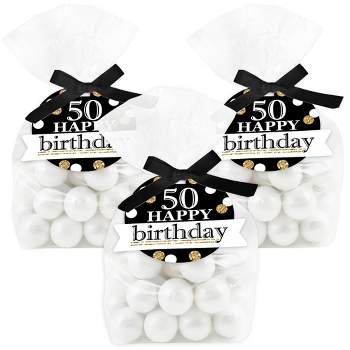 Big Dot of Happiness Adult 50th Birthday - Gold - Birthday Party Clear Goodie Favor Bags - Treat Bags With Tags - Set of 12