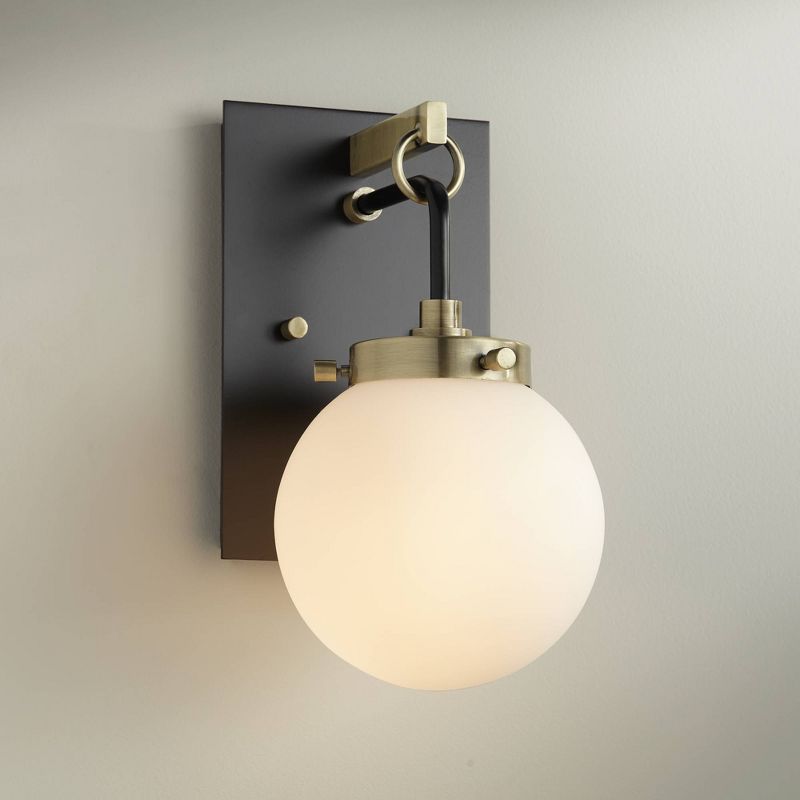 Possini Euro Design Olean Modern Wall Light Sconce Black Brass Hardwire 6" Fixture Frosted Glass Globe Shade for Bedroom Bathroom Vanity Reading House, 2 of 8