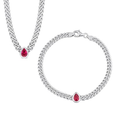 EVERLY JEWELRY | Sterling Silver 2 1/3ct TGW Created Ruby Necklace and Bracelet 2-Piece Set