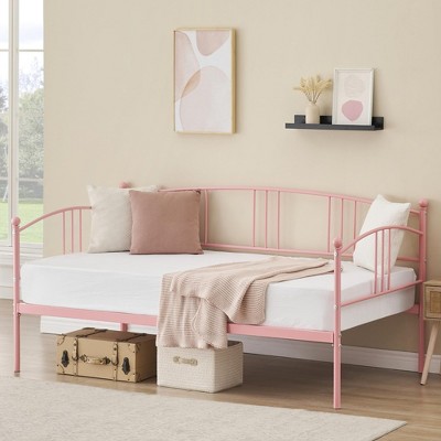 Twin Daybed with Trundle, Metal Twin Size Daybed with Pullout Trundle 6 Casters, Steel Slat Support Sofa Bed