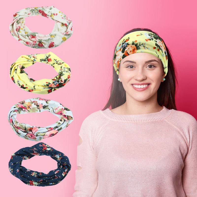 Unique Bargains 4 Pcs Head Wrap for Women's Headbands Elastic Turban Rose Flower Style Knotted Headbands, 3 of 7