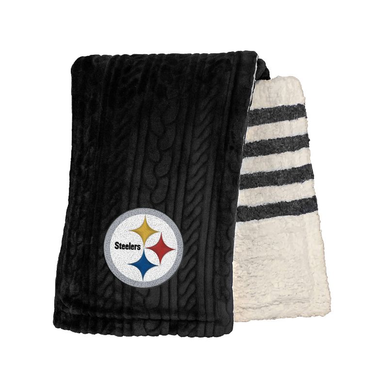 NFL Pittsburgh Steelers Embossed Logo Faux Shearling Stripe Blanket, 2 of 4