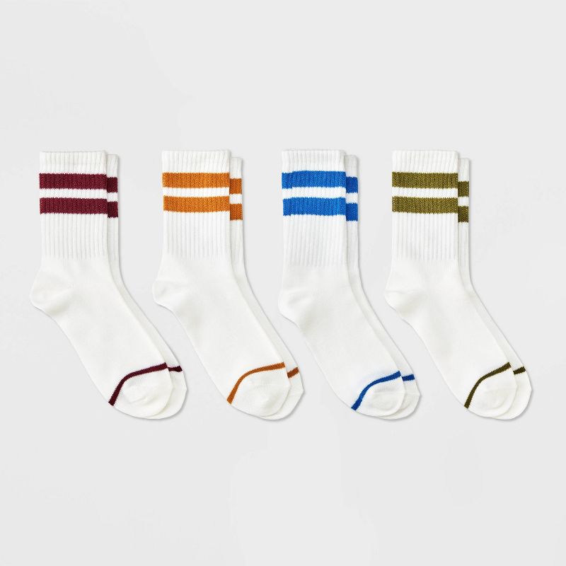 Boys' 4pk Varsity Striped Crew Socks - Cat & Jack™ S