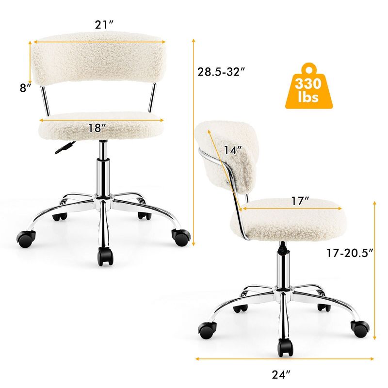 Costway Computer Desk Chair Adjustable Faux Fur Office Chair Swivel Vanity Chair, 3 of 13