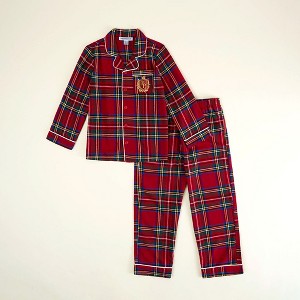 Kids Red Tartan Plaid Flannelette Luxe Pajama Set - Posh Peanut - 1 of 4