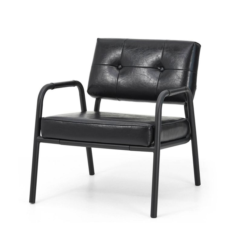 Mid-Century Modern Leatherette Arm Accent Chair Frosted Black Metal Frame - Glitzhome, 1 of 11